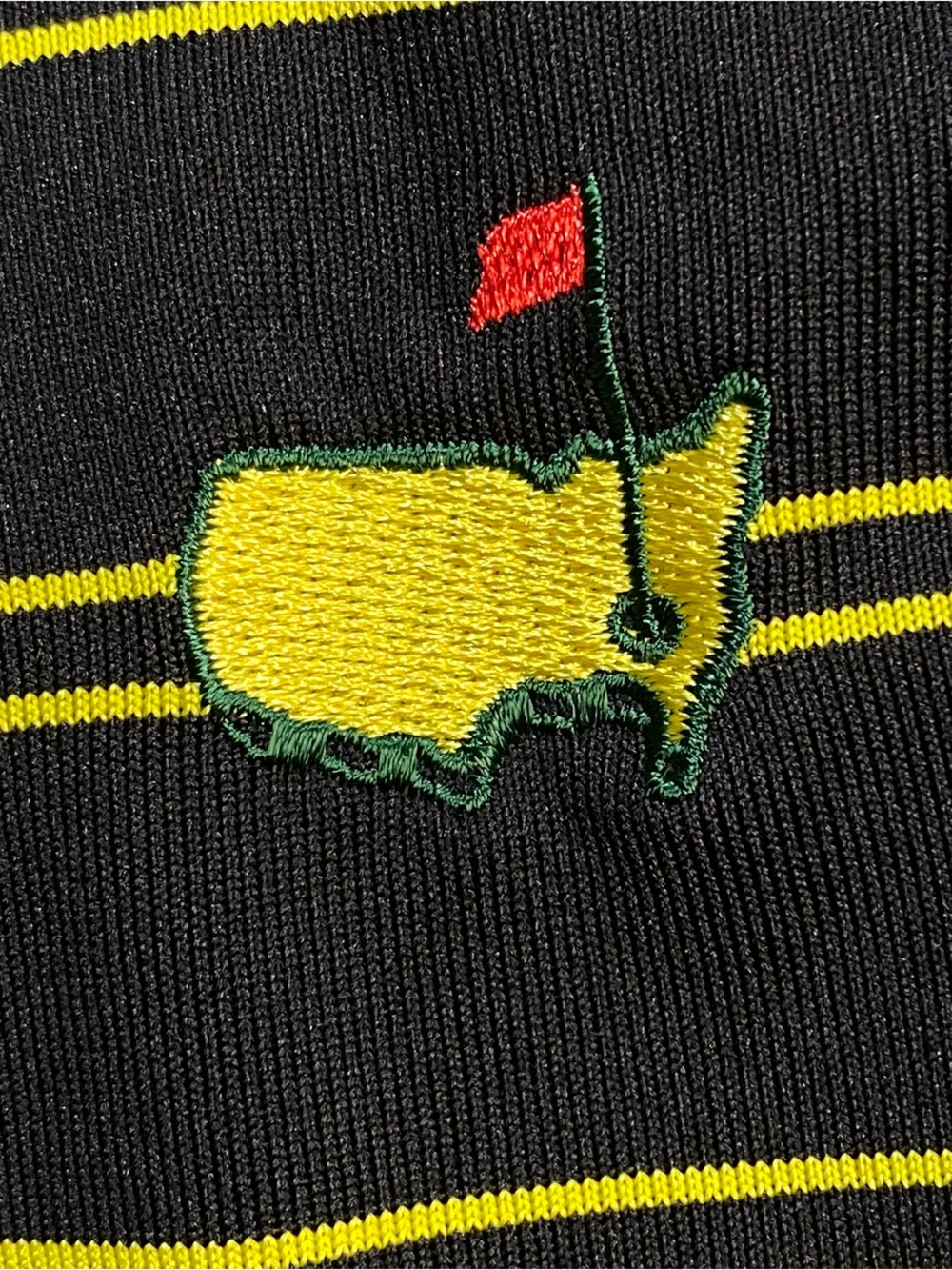 Masters Tech Mens XL Polo Shirt Augusta Logo Black Gold Striped Performance